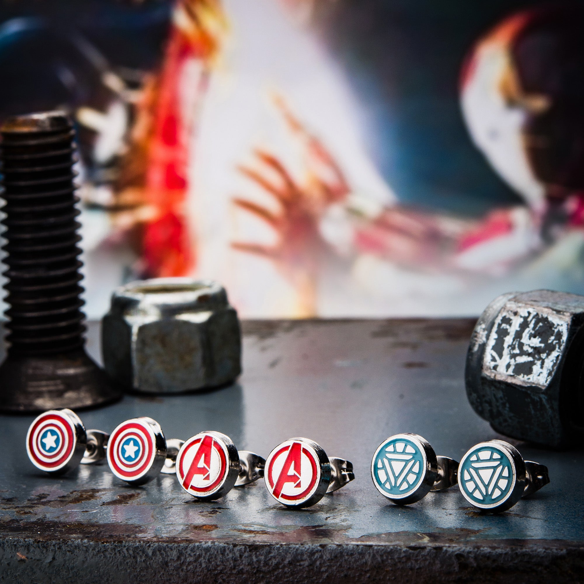 Marvel The Avenger "A" Logo,Captain America and Iron Man Stud Logos Earrings Set