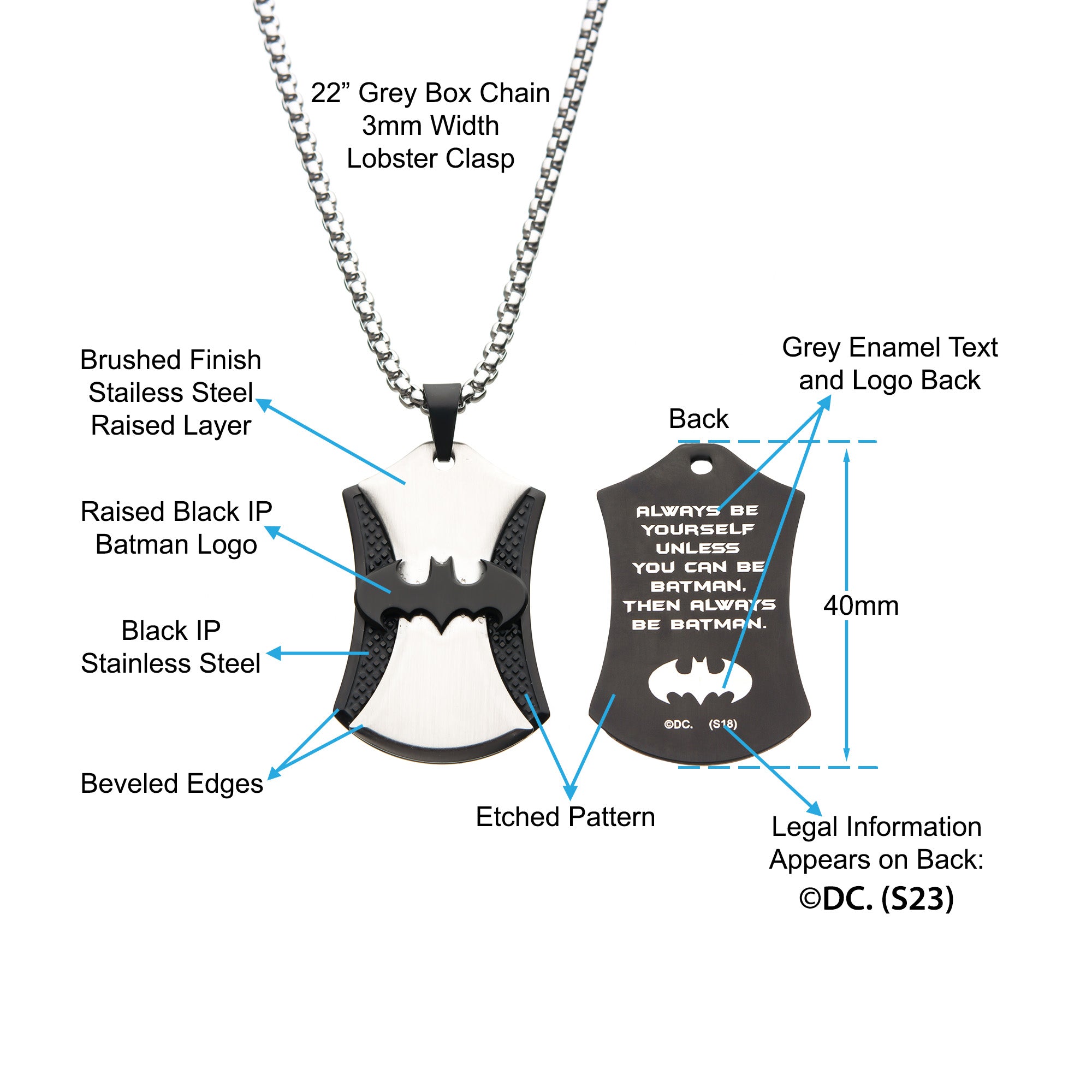 DC Comics Batman Dog Tag Pendant Necklace