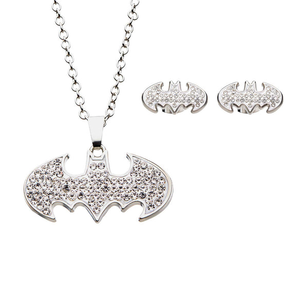 DC Comics Batman Silver Plated Necklace and Earring Set