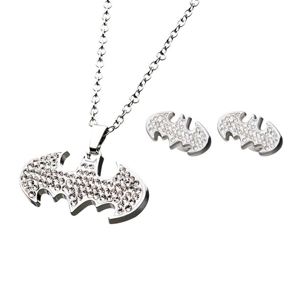 DC Comics Batman Silver Plated Necklace and Earring Set
