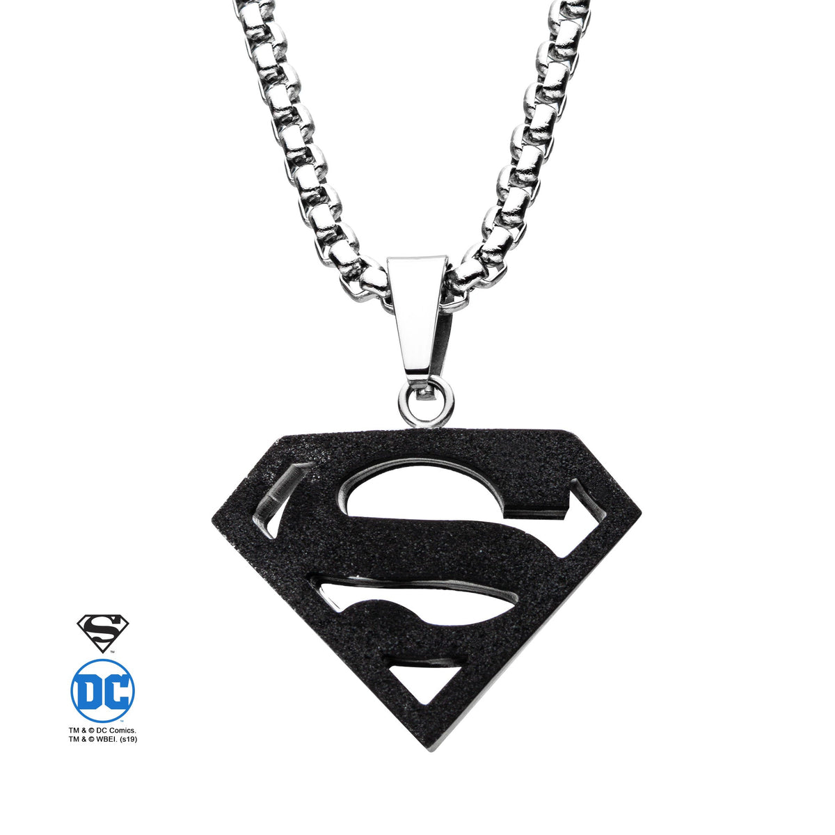 DC Comics Superman Black IP Stainless Steel Pendant Necklace