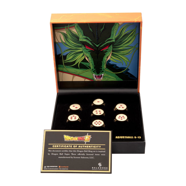 Dragon Ball Super Gold Plated Base Metal Star Adjustable Signet Ring Set with Enamel Artwork