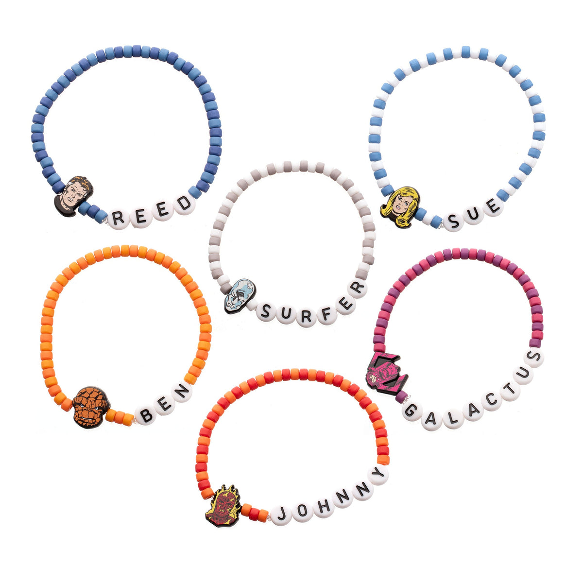 Marvel Fantastic Four 6pcs Bead Bracelet Set with Enamel Charms