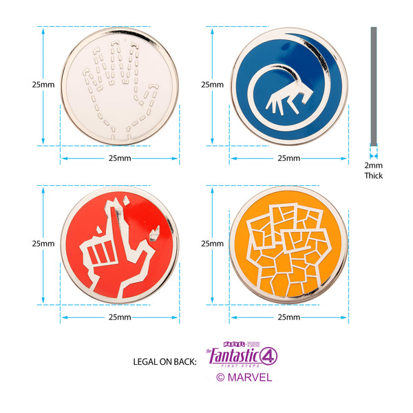 Marvel The Fantastic Four: Movie Symbols Enamel Pin Set – 4-Piece Collectible Team Pins