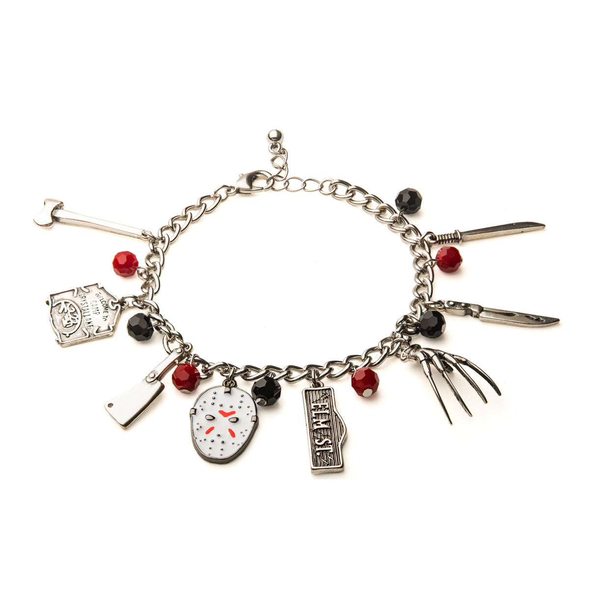 Friday the 13th Freddy Vs. Jason 15mm Enamel Charm Silver Finish Chain Bracelet