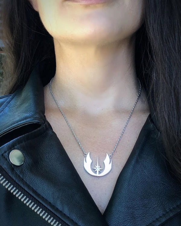 Star Wars Cut Out Jedi Order Symbol with CZ Pendant Necklace