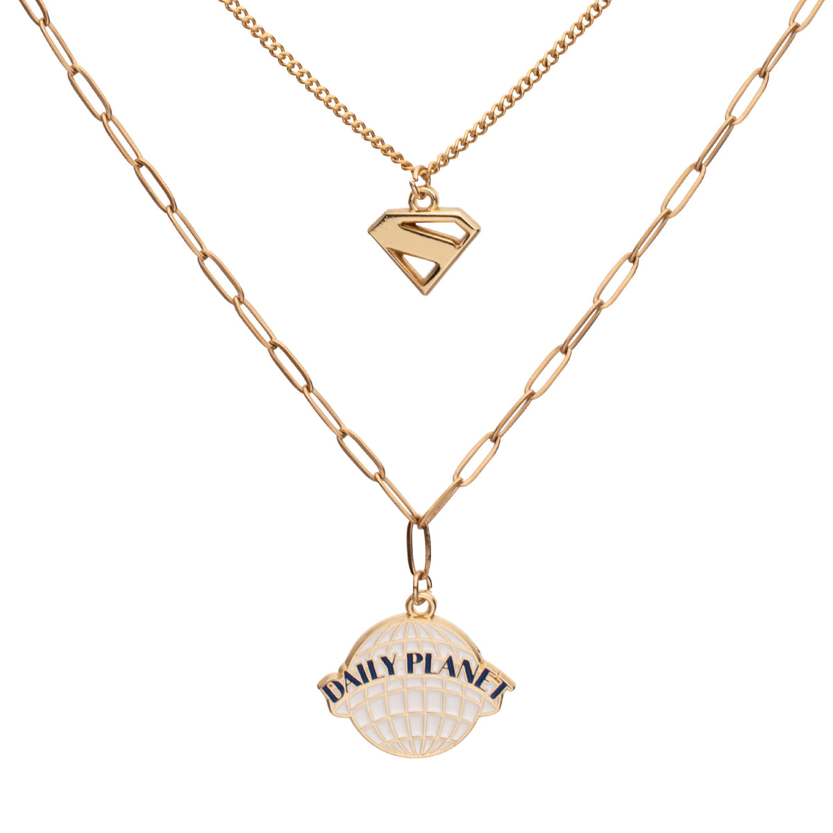 Superman Movie BFF Necklace Set – Gold & White Enamel Collectible Jewelry