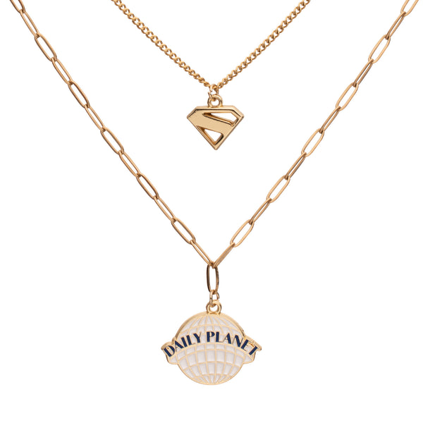 Superman Movie BFF Necklace Set – Gold & White Enamel Collectible Jewelry