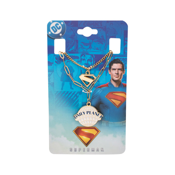 Superman Movie BFF Necklace Set – Gold & White Enamel Collectible Jewelry