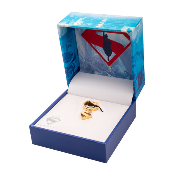 Superman Logo Cut Out Huggie Earrings – Gold Finish Stainless Steel Jewelry. Sold by piece