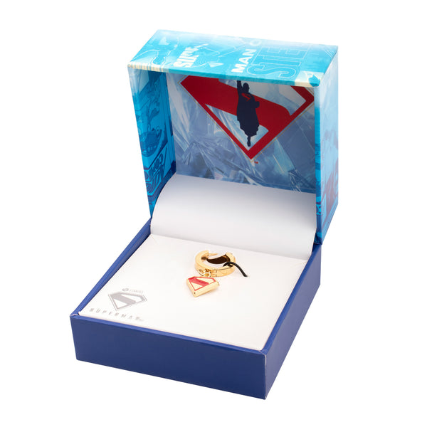 Superman Logo Shield Huggie Earrings – Bold Gold & Red Emblem Jewelry Sold by piece