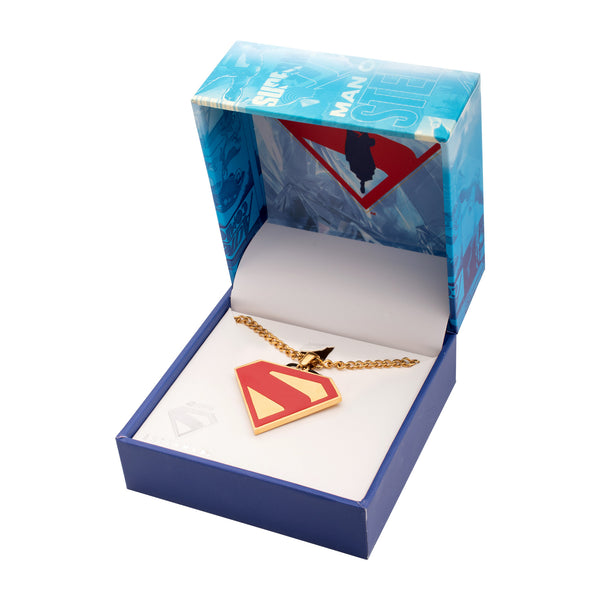 Superman Logo Steel Necklace – Gold & Red Enamel Collectible Jewelry