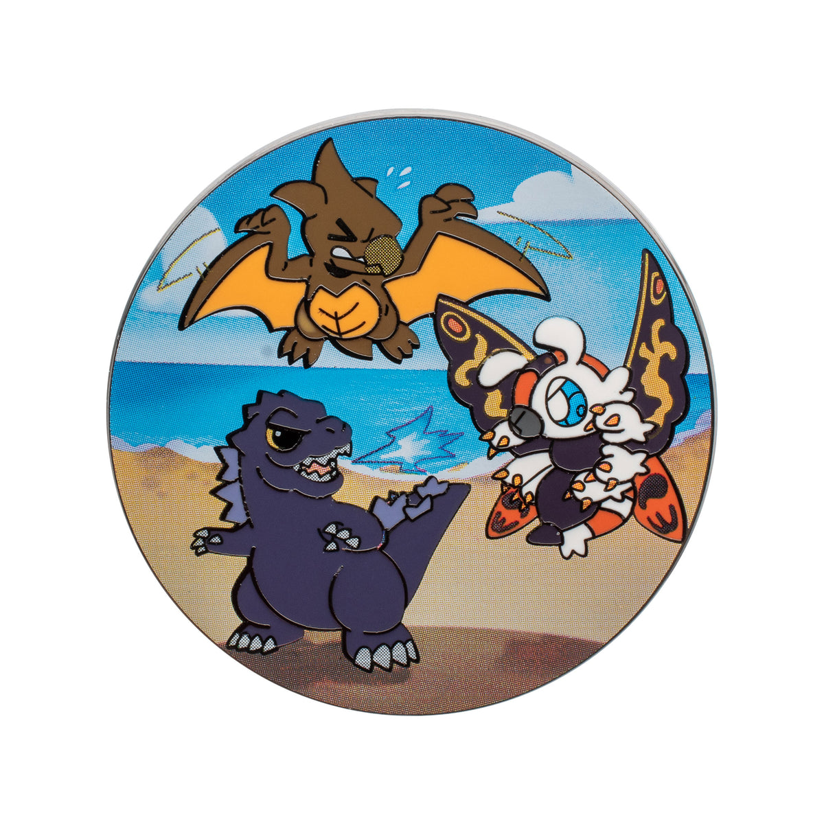 Godzilla Mothra/Rodan Round Pin