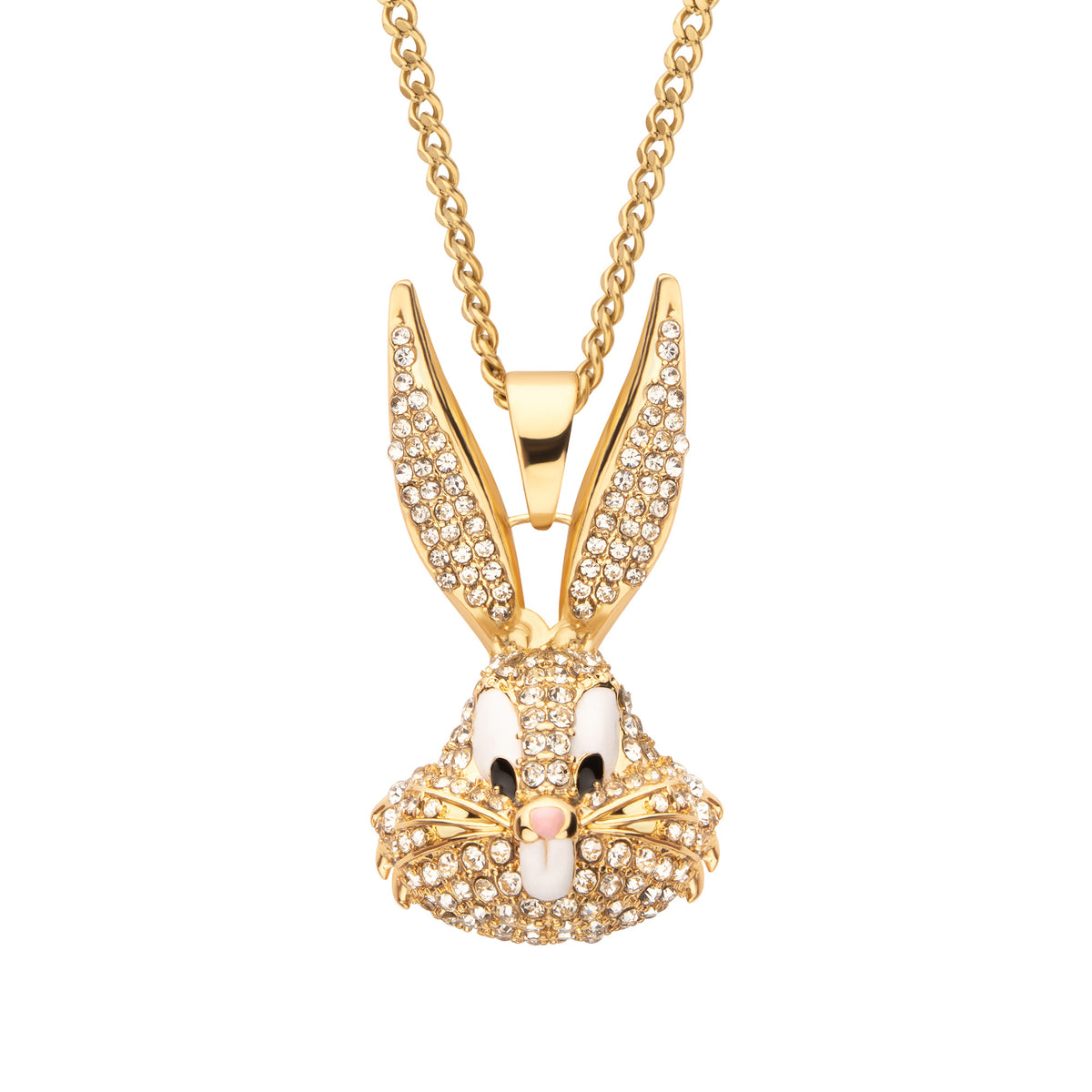 Looney Tunes Bugs Bunny Crystal Gold Plated Bling Pendant Necklace