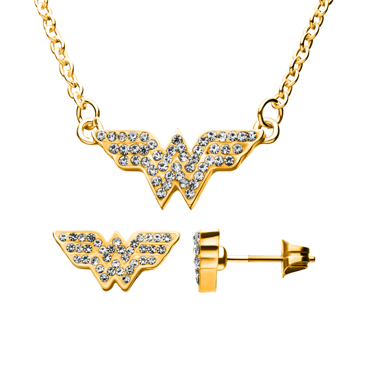 DC Comics Wonder Woman Stud Earrings & Pendant Necklace Gem Set