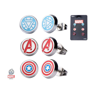 Marvel The Avenger "A" Logo,Captain America and Iron Man Stud Logos Earrings Set