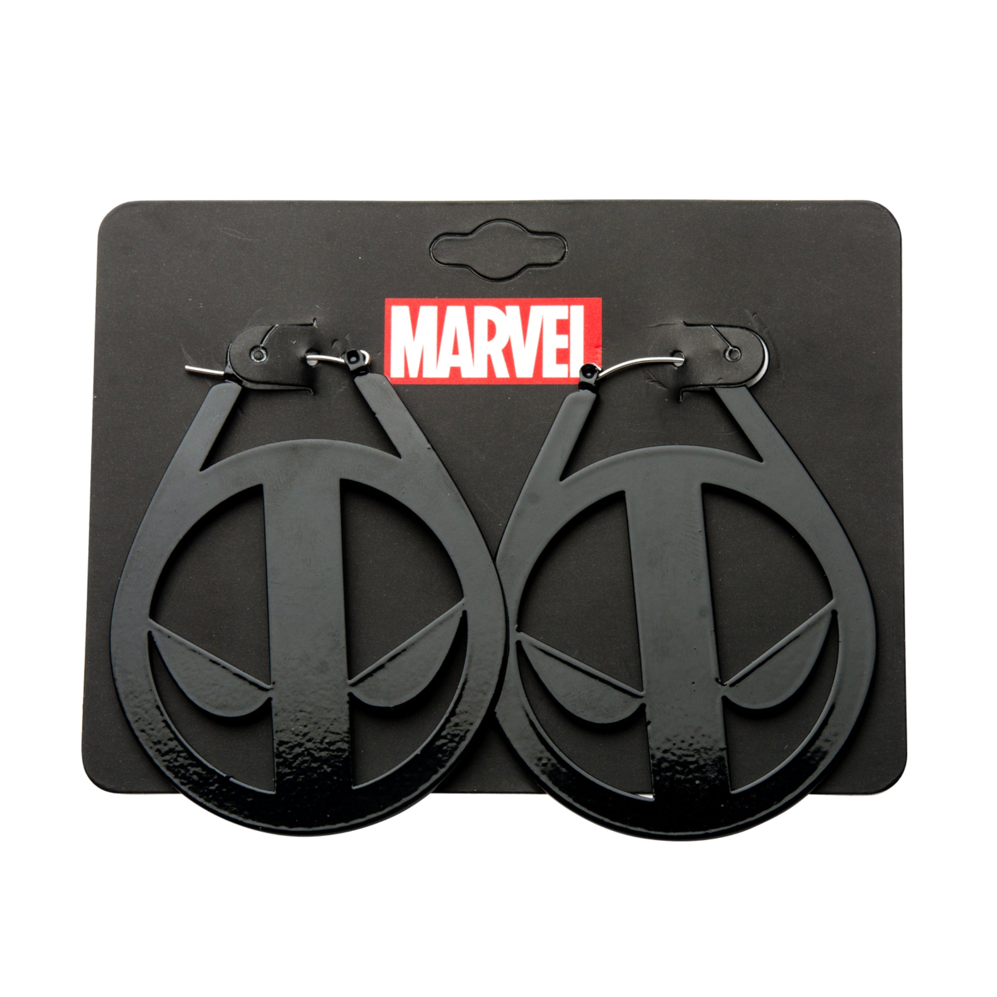 Marvel Base Metal & Black Plated Deadpool with Steel Plug Hoop Earrings
