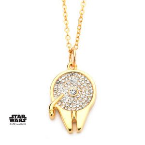 Star Wars Gold Plated Millennium Falcon with CZ Gem Pendant Necklace