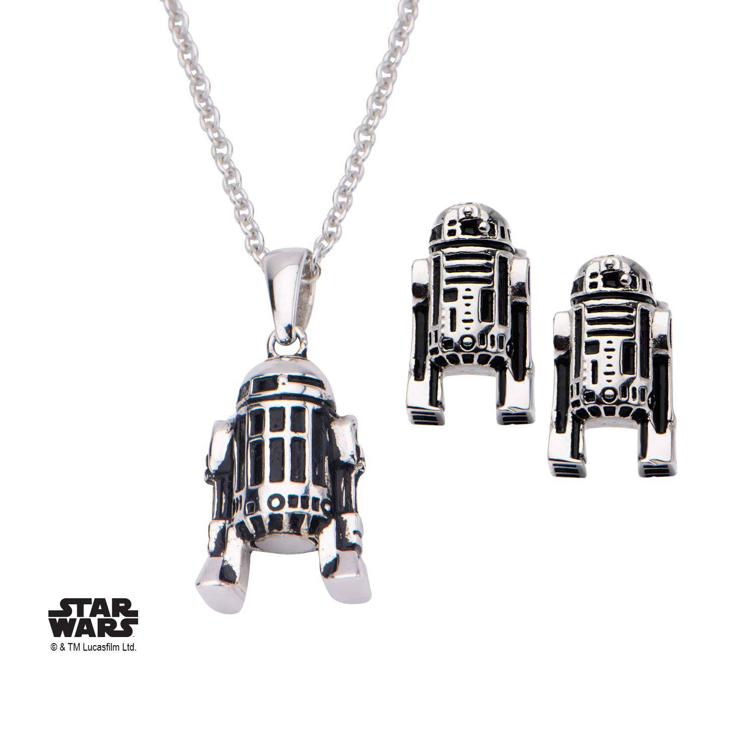 Star Wars 3D R2-D2 Stud Earrings and Pendant Necklace Set