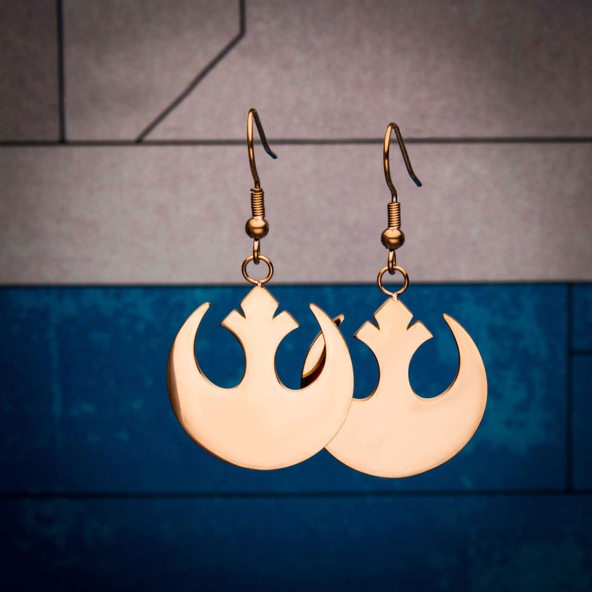 Rebel Alliance Rose Gold IP Stainless Steel Dangle Hook Drop Earrings