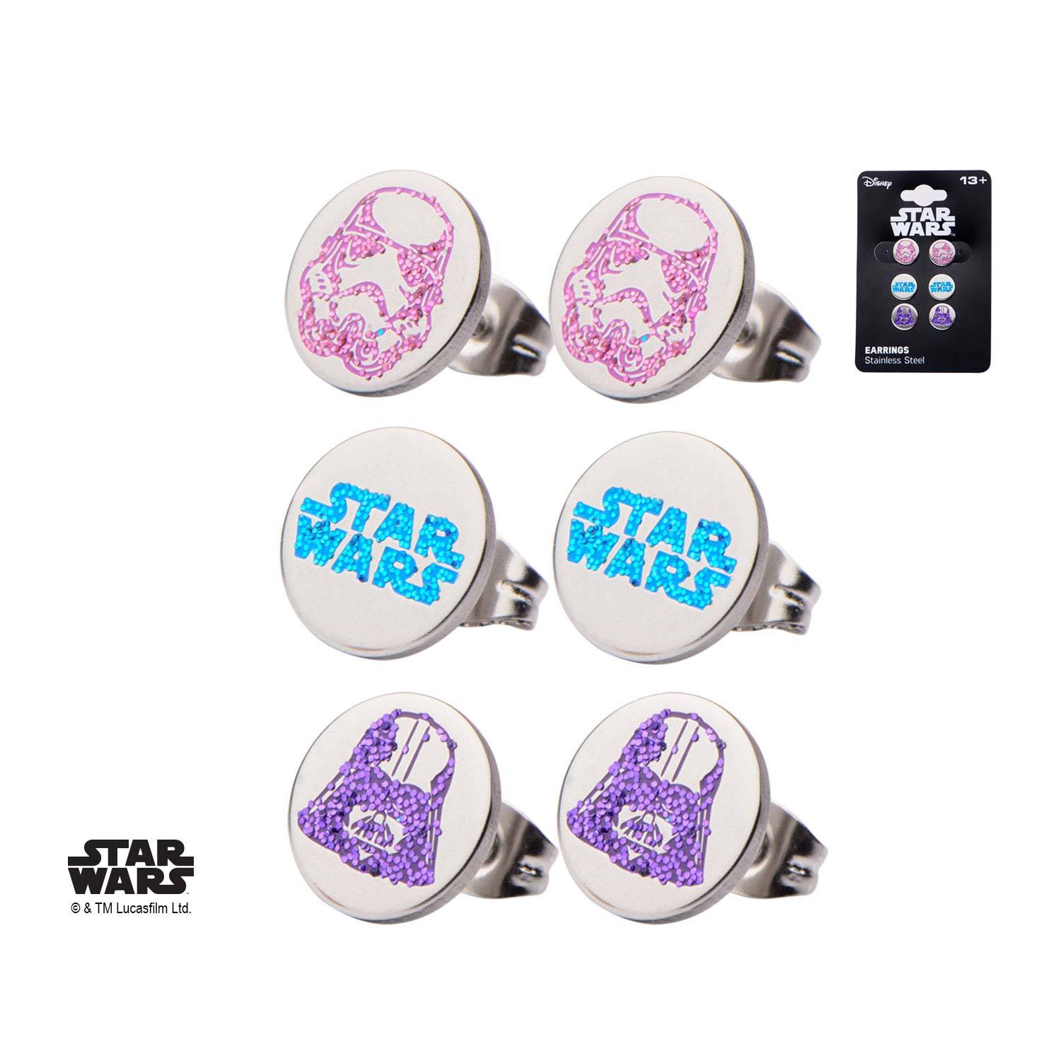 Star Wars Logo, Darth Vader and Stormtrooper Tween Stud Earrings Set