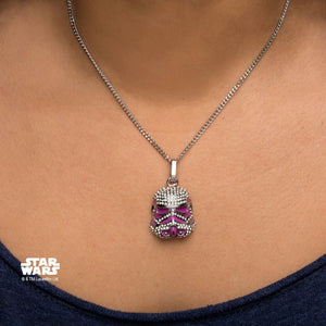 Star Wars Stormtrooper Pink Enamel with Clear Gem Pendant Necklace