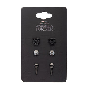 Black Panther: Wakanda Forever Black Plated Symbol Stud Pack - Jewelry Brands Shop