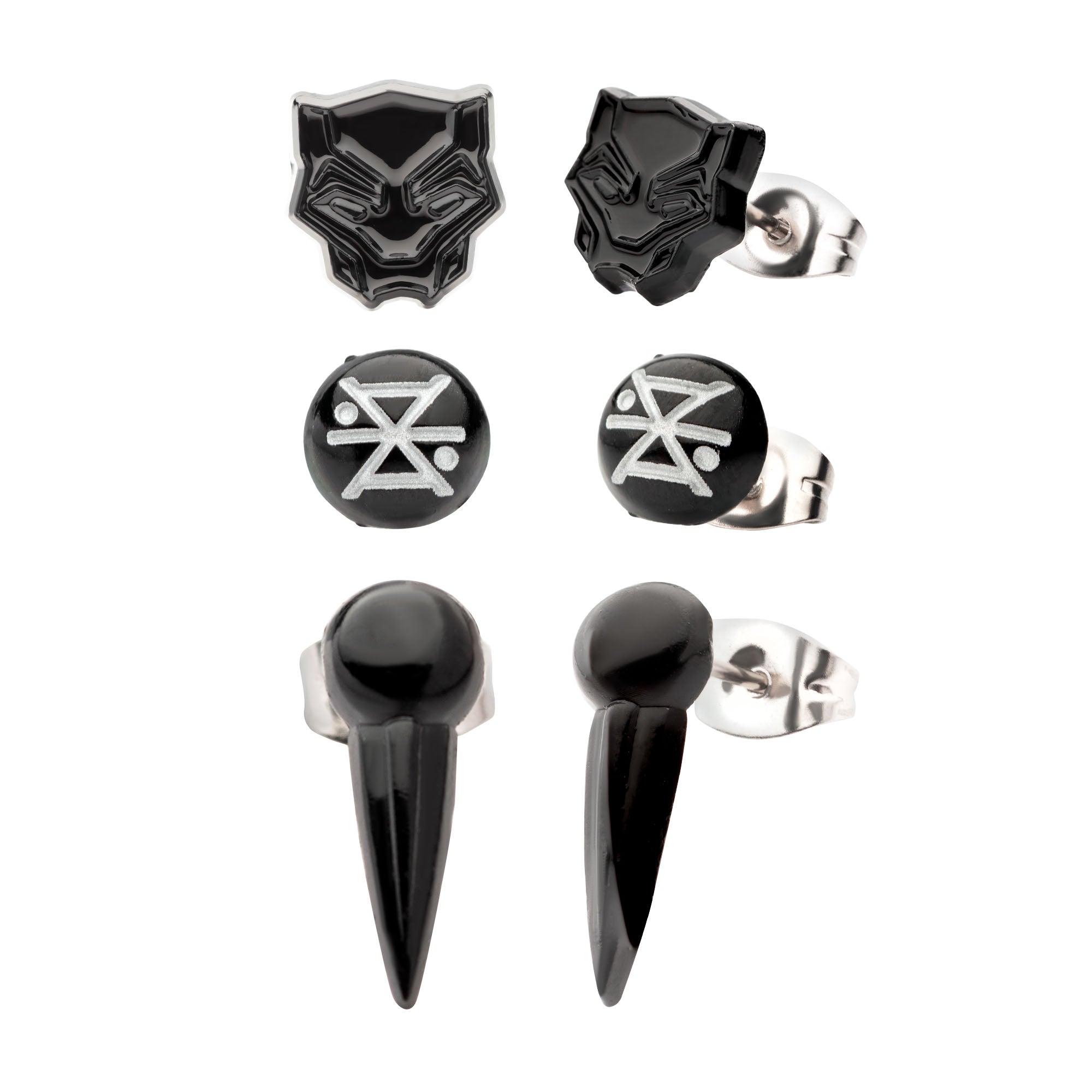 Black Panther: Wakanda Forever Black Plated Symbol Stud Pack - Jewelry Brands Shop