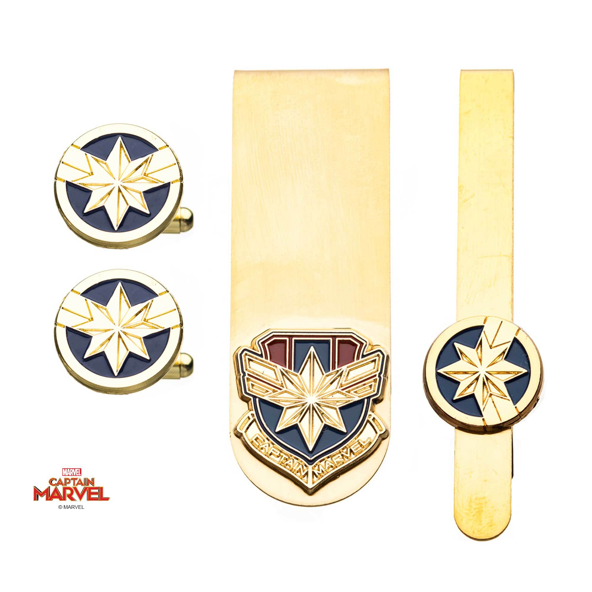 Captain Marvel Cufflinks, Tie bar and Money Clip Set - Jewelry Brands Shop