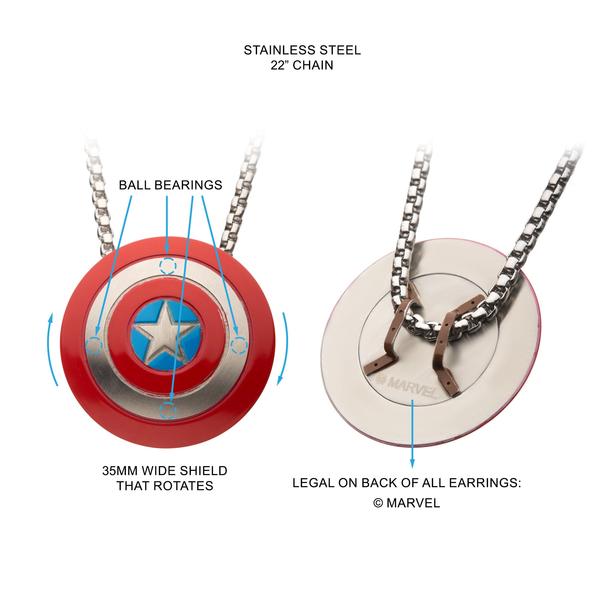 Marvel Captain America Spinning Shield Pendant Necklace