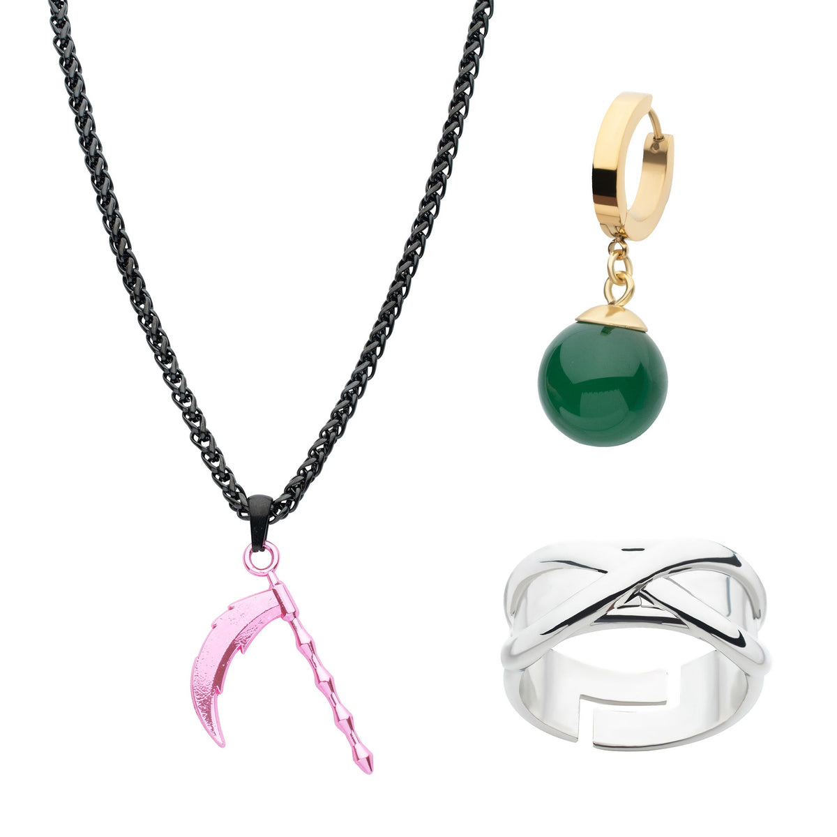 Dragon Ball Super Goku Necklace, Earring and Ring Set