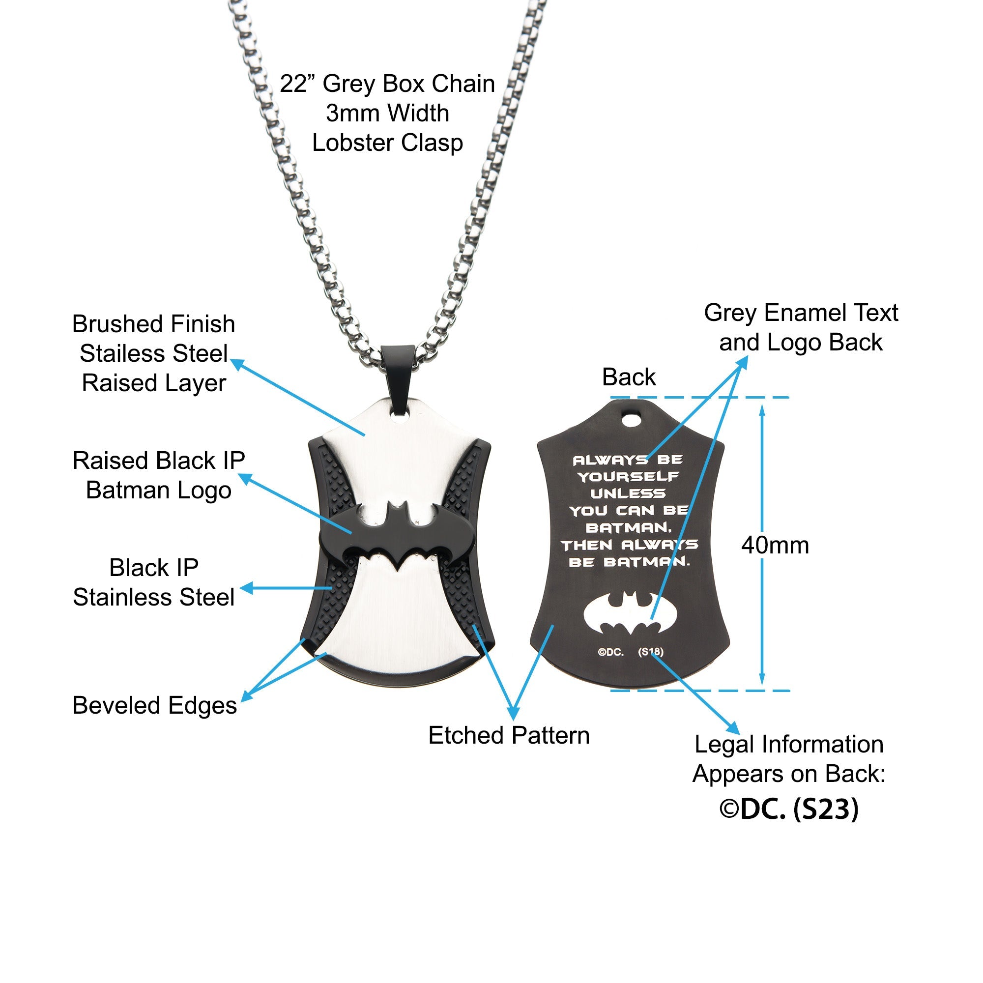 DC Comics Batman Dog Tag Pendant Necklace - Jewelry Brands Shop