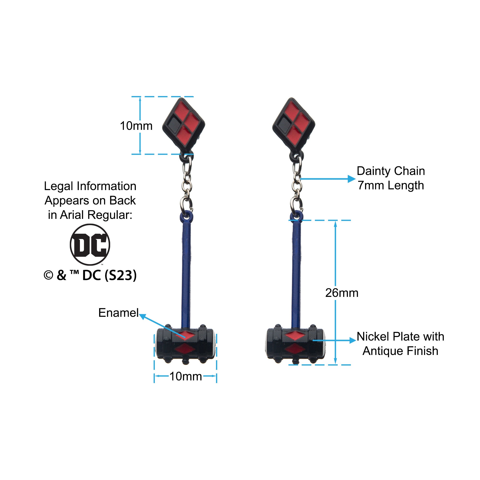 DC Comics Birds of Prey Harley Quinn 3D Mallet Dangle Earrings [COMING SOON] - Jewelry Brands Shop