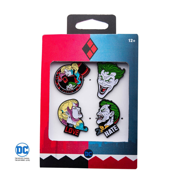 DC Comics Joker and Harley Quinn Face Lapel Pin Set (4pcs)
