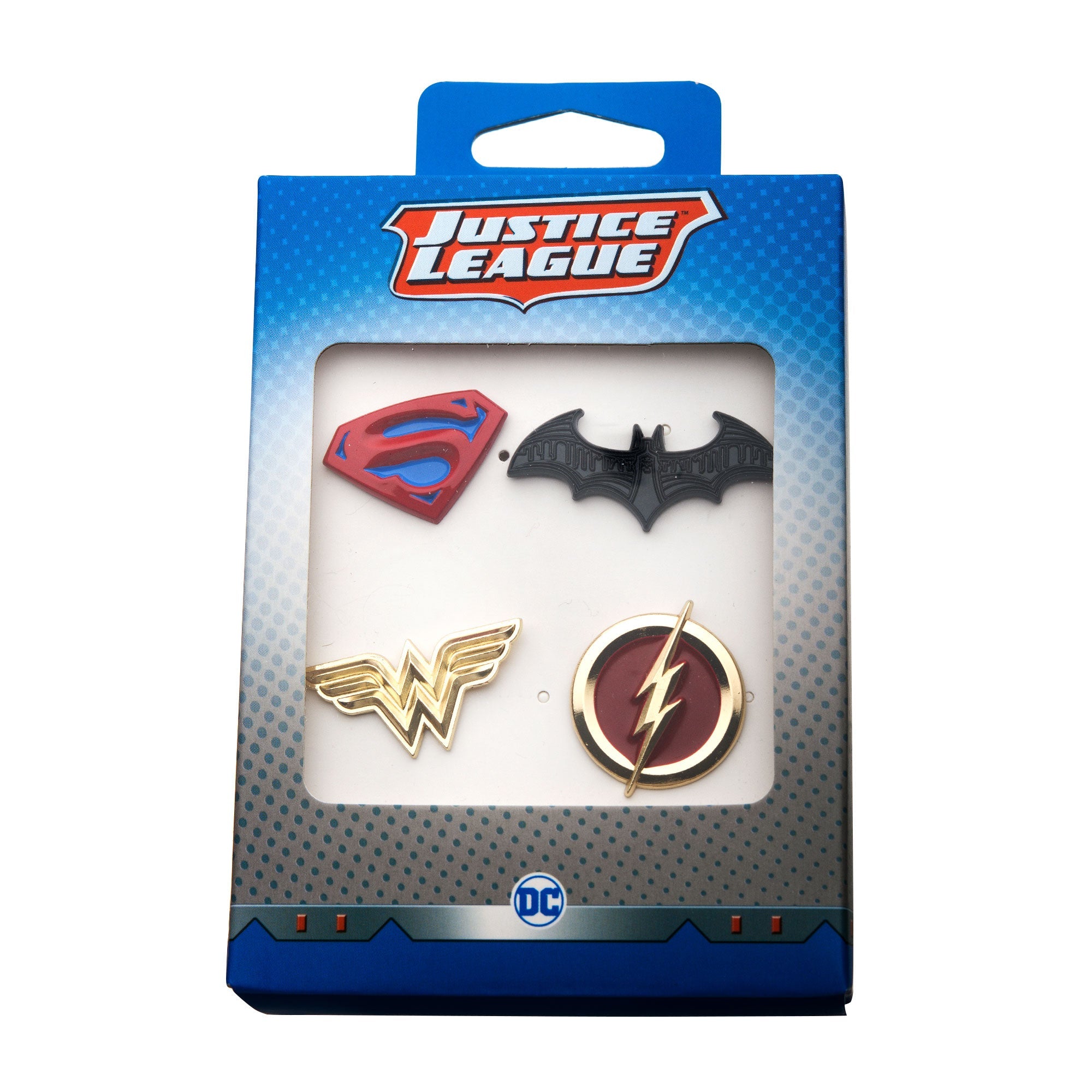 DC Comics Justice League Superman/Batman/Wonder Woman/The Flash Enamel Lapel Pin Set (4pcs) - Jewelry Brands Shop