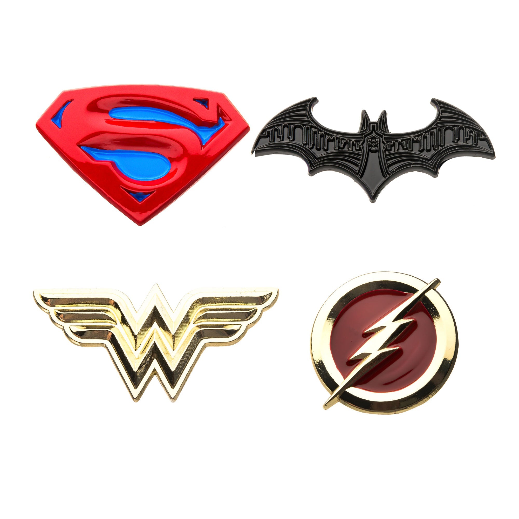 DC Comics Justice League Superman/Batman/Wonder Woman/The Flash Enamel Lapel Pin Set (4pcs) - Jewelry Brands Shop