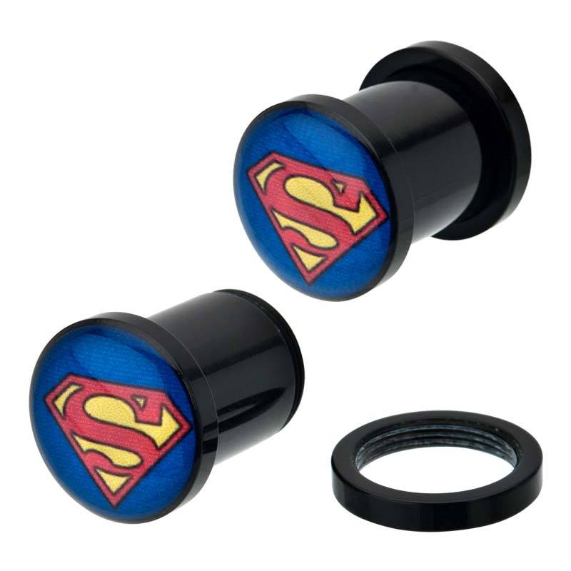 DC Comics Multi Color Superman Logo Acrylic Screw Fit Plug - Jewelry Brands Shop