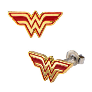 DC Comics Red/Gold Wonder Woman Logo Stud Earrings - Jewelry Brands Shop