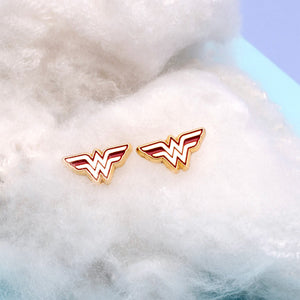 DC Comics Red/Gold Wonder Woman Logo Stud Earrings - Jewelry Brands Shop