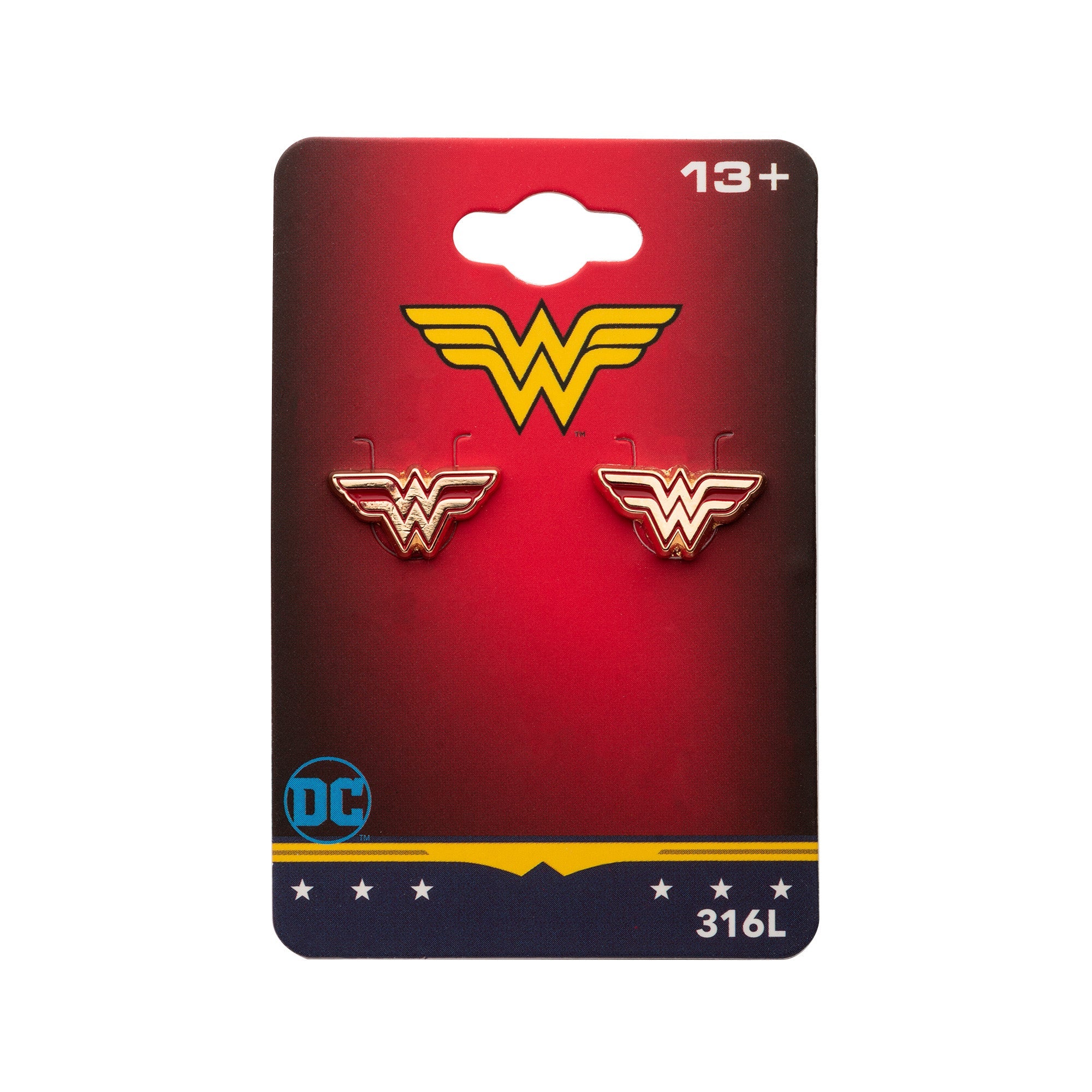 DC Comics Red/Gold Wonder Woman Logo Stud Earrings - Jewelry Brands Shop