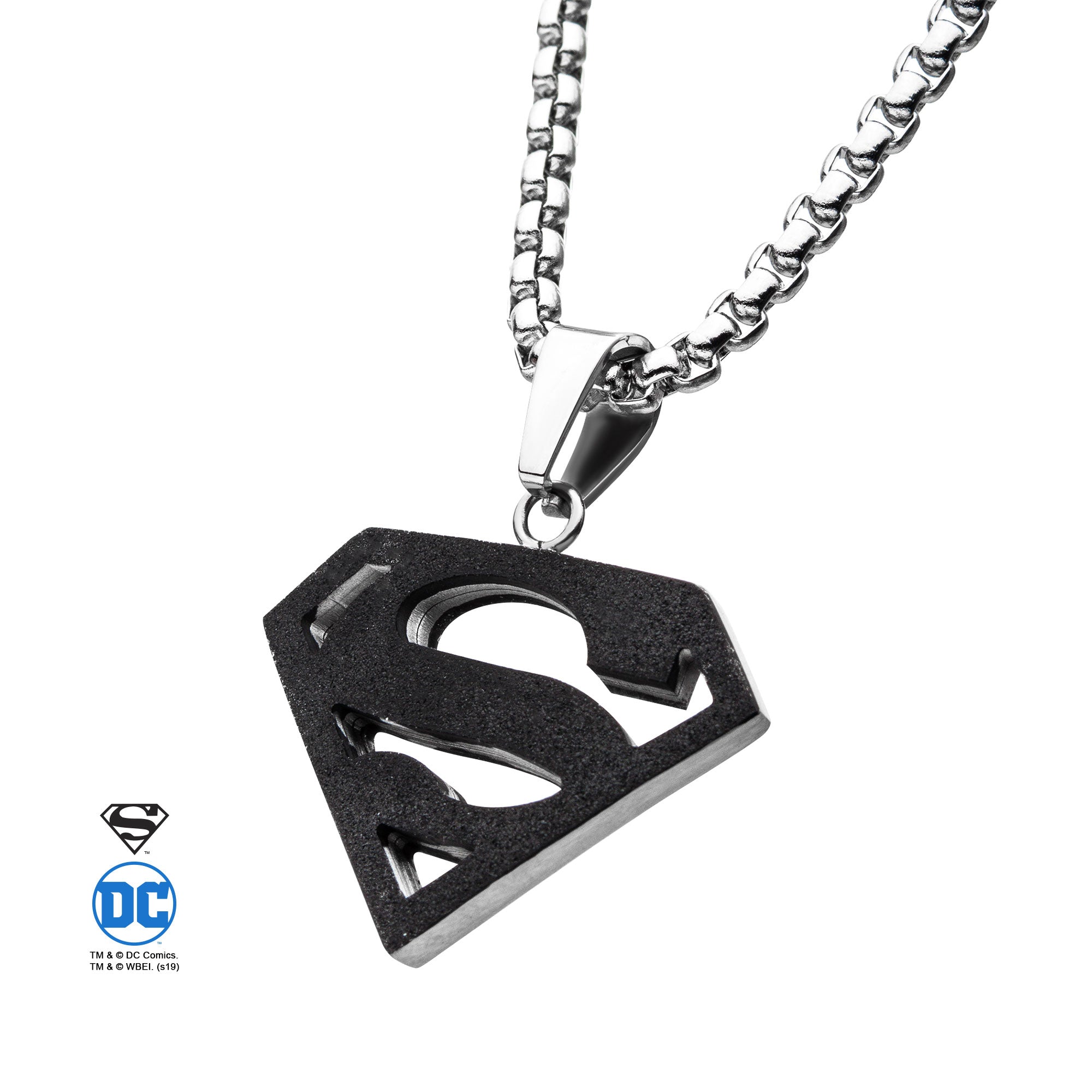 DC Comics Superman Black IP Stainless Steel Pendant Necklace - Jewelry Brands Shop