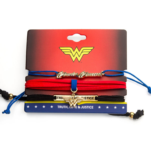 DC Comics Wonder Woman Blue, Black and Red Cord Bracelet Set