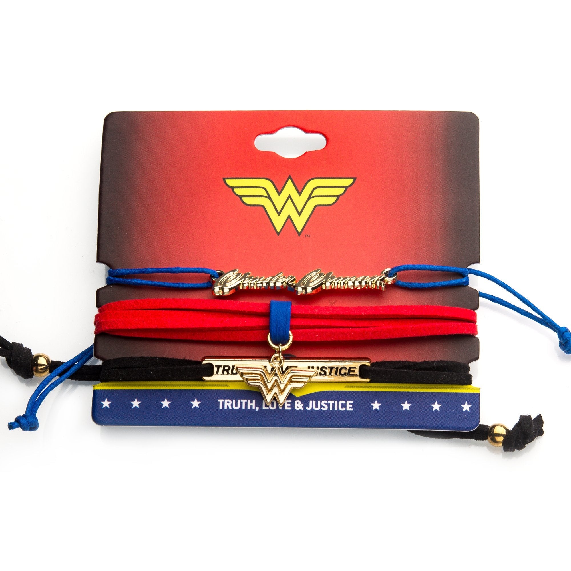 DC Comics Wonder Woman Blue, Black and Red Cord Bracelet Set - Jewelry Brands Shop