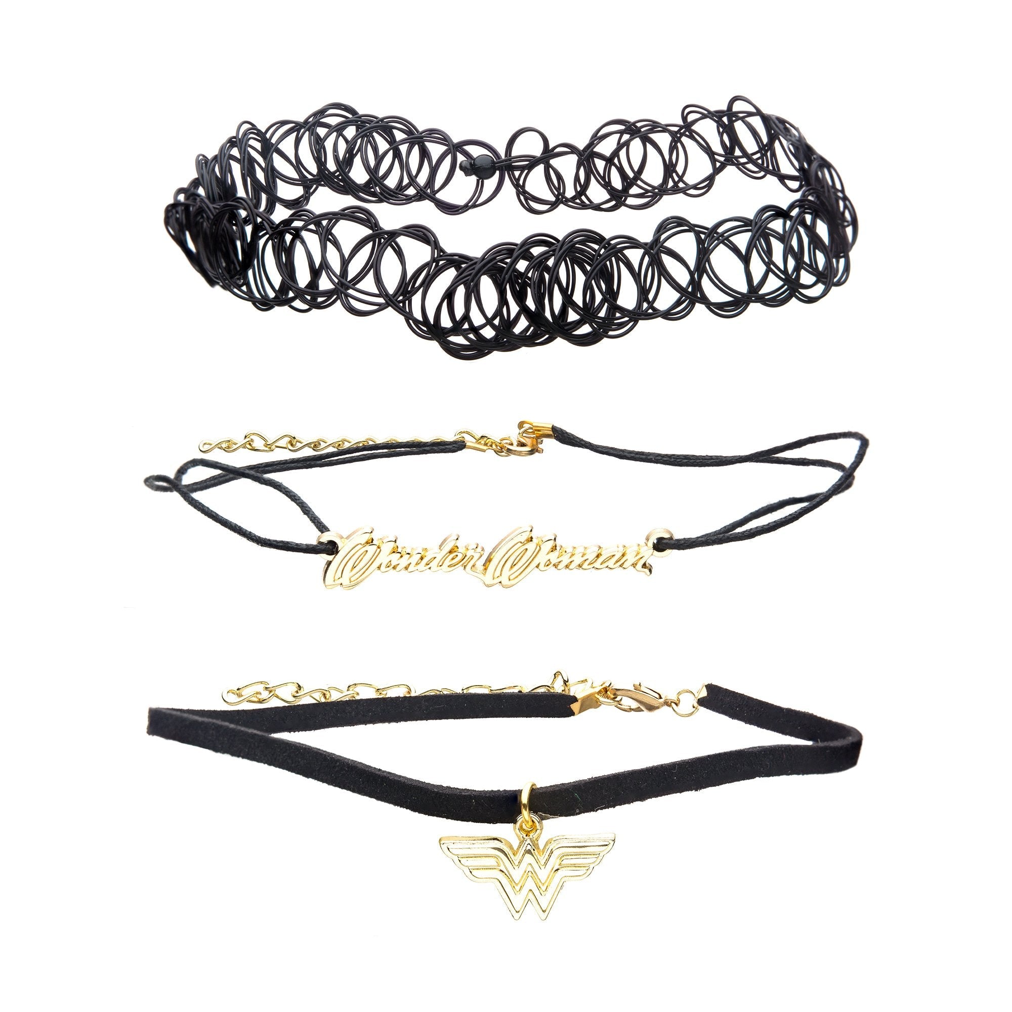 DC Comics Wonder Woman Logo Elastic Tattoo and Cord Choker Set - Jewelry Brands Shop