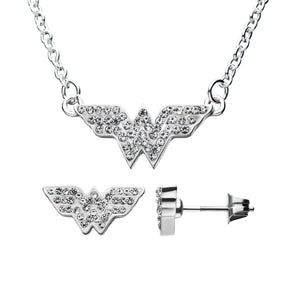 DC Comics Wonder Woman Logo Stud Earrings & Pendant Necklace Set - Jewelry Brands Shop