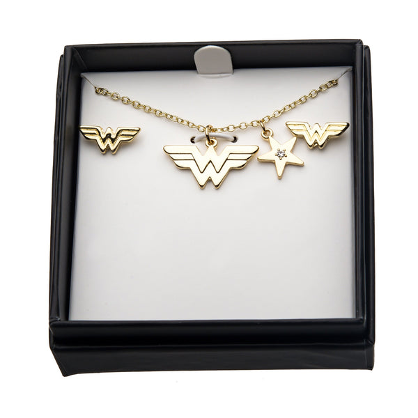 DC Comics Wonder Woman Stud Earrings & Pendant Necklace Set