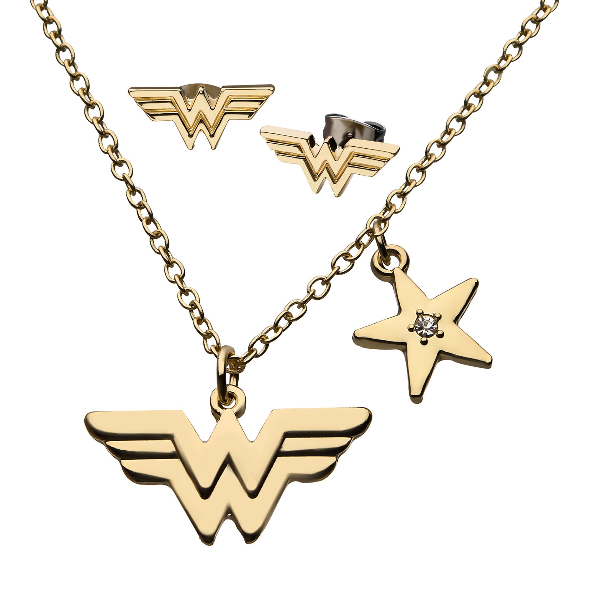 DC Comics Wonder Woman Stud Earrings & Pendant Necklace Set - Jewelry Brands Shop