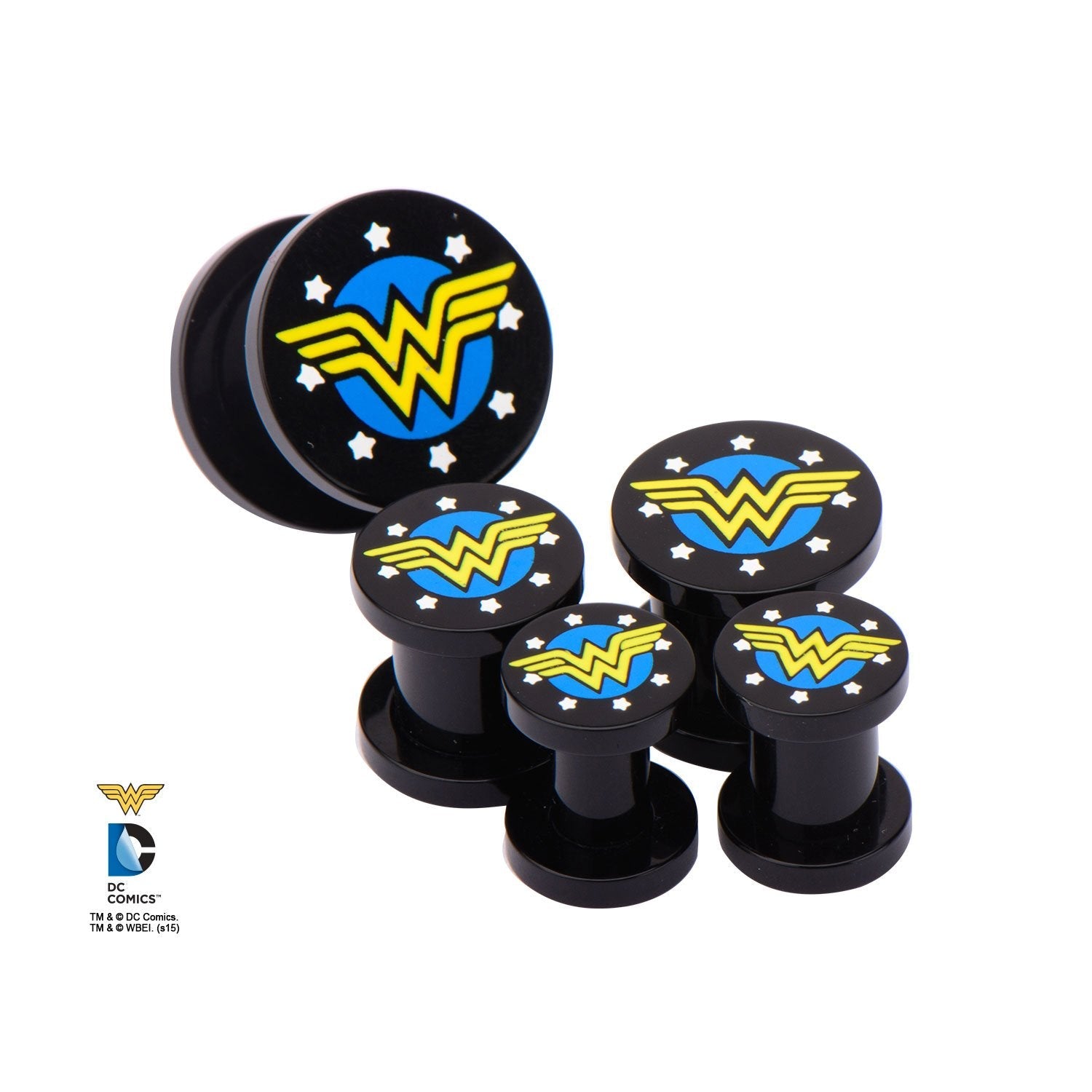 DC Comics Yellow Wonder Woman Logo Acrylic Screw Fit Plug - Jewelry Brands Shop