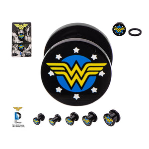 DC Comics Yellow Wonder Woman Logo Acrylic Screw Fit Plug - Jewelry Brands Shop