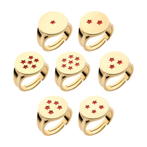 Dragon Ball Super Gold Plated Base Metal Star Adjustable Signet Ring Set with Enamel Artwork